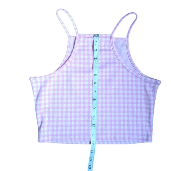 Simons Pink Checkered High Neck Tank Top Women Size Small - Picture 3 of 8